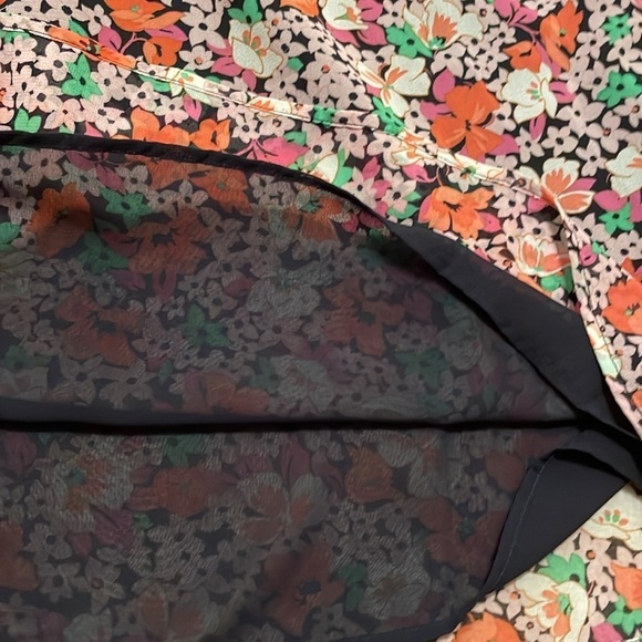 Ann Taylor Blouse Women’s Small Pink Orange Black Babydoll Sheer Floral Overlay - Picture 10 of 10